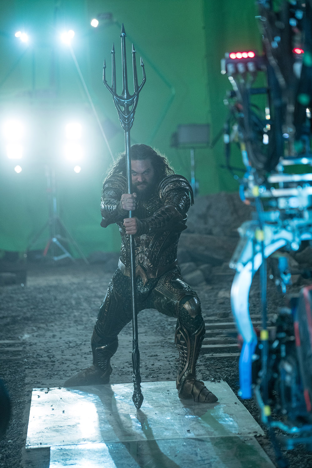 Jason Momoa as Aquaman on the set of Justice League