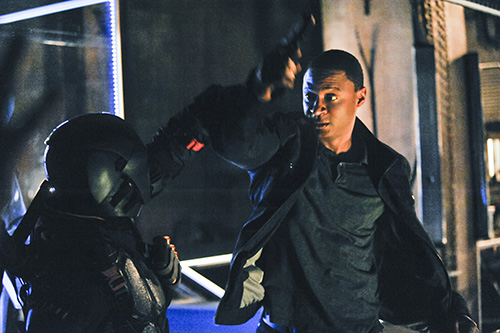 David Ramsey in action on the set of the CW's t.v. show ARROW